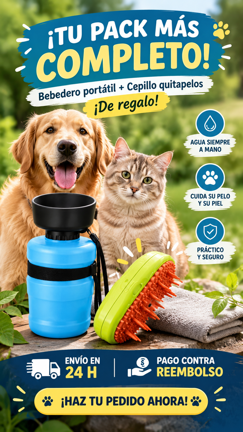 Pack para Mascotas: Bebedero Portátil + Cepillo de Vapor de Regalo 🎁